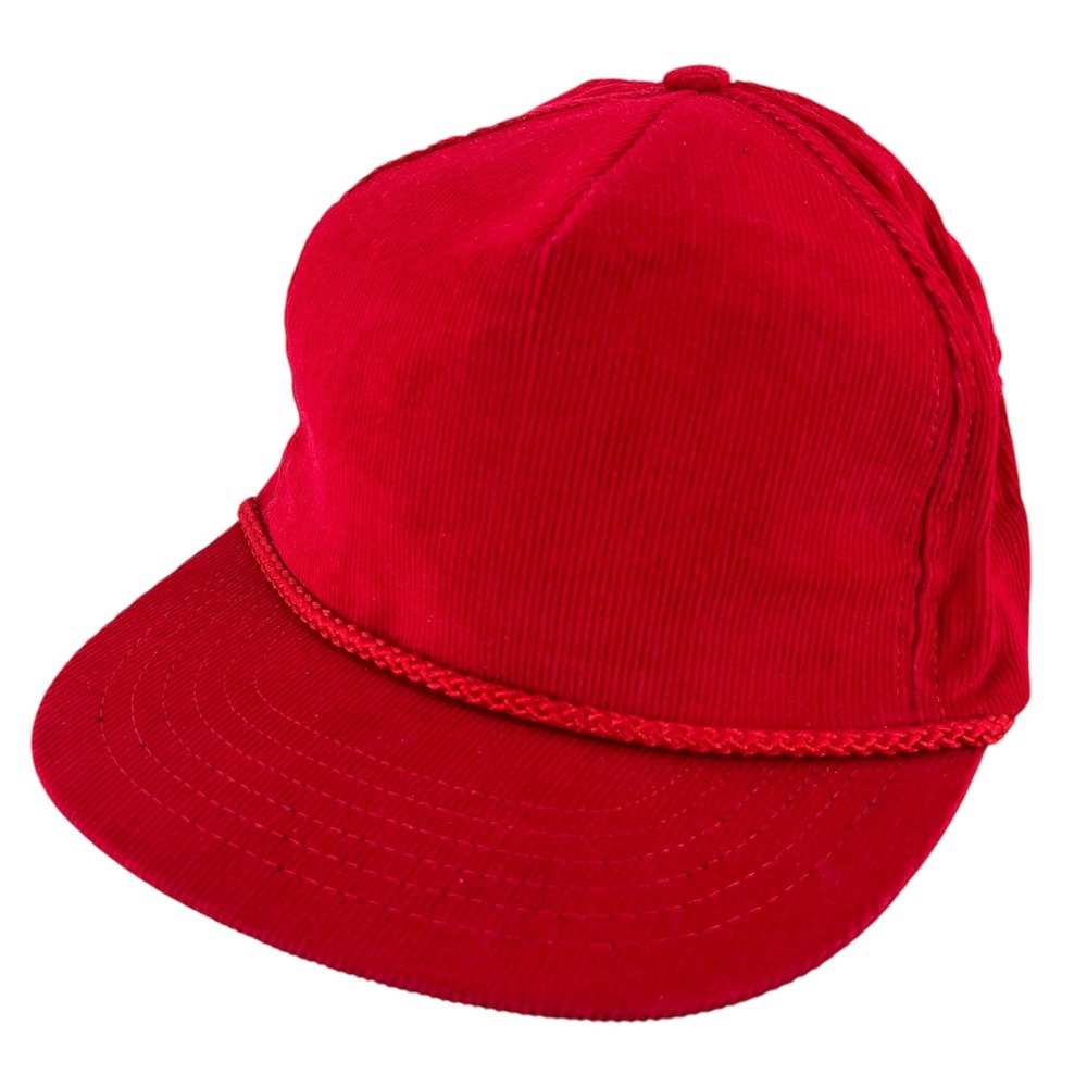 Vintage Heartland Headwear Red Corduroy Rope Hat Snapback Leather Strap USA Made